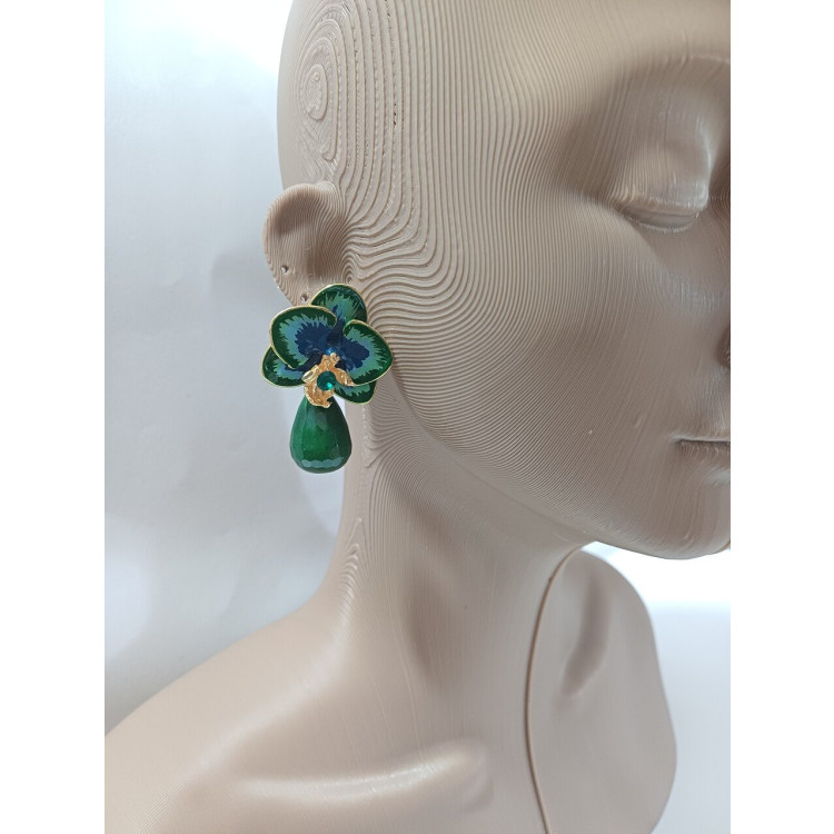Brinco orquídea verde com pingente - Imagem: 2
