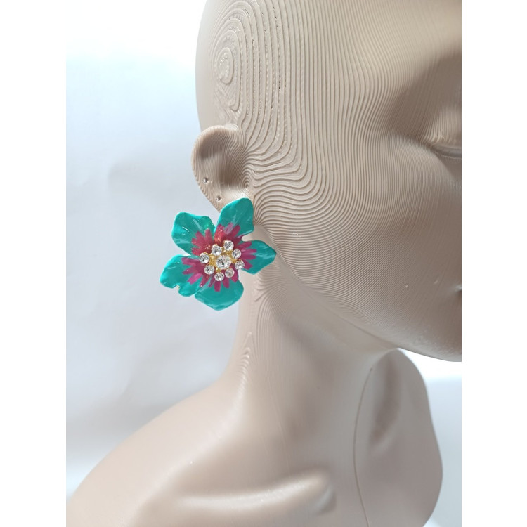Brinco Flor verde e rosa  - Imagem: 2