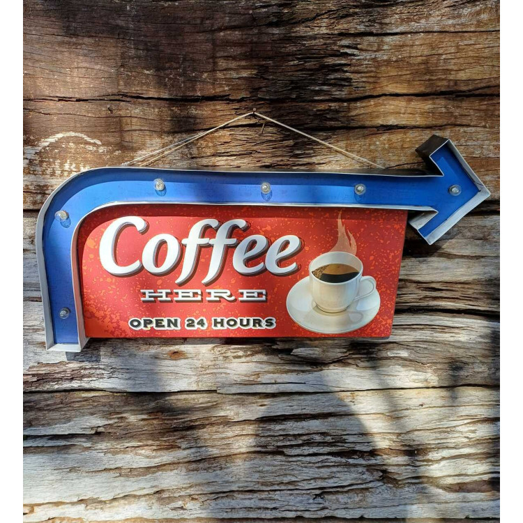 Placa de metal com luz coffee here - Imagem: 2