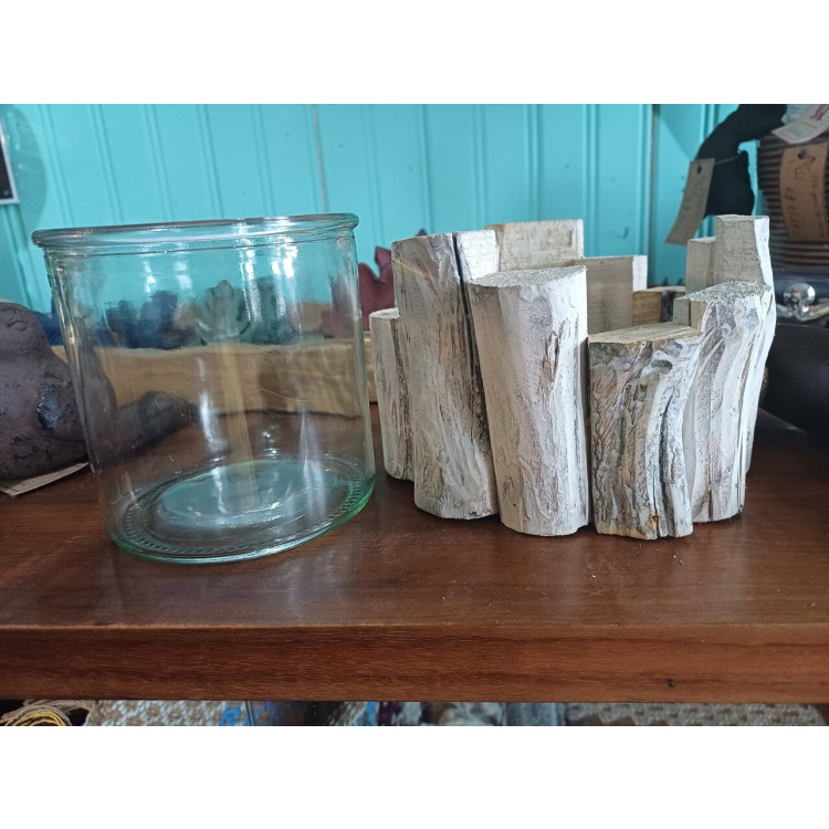 Vaso de vidro com suporte de madeira rustico - Imagem: 2
