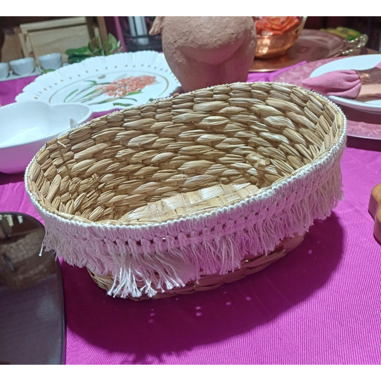 Cesta fibra natural com franjas - Imagem: 4