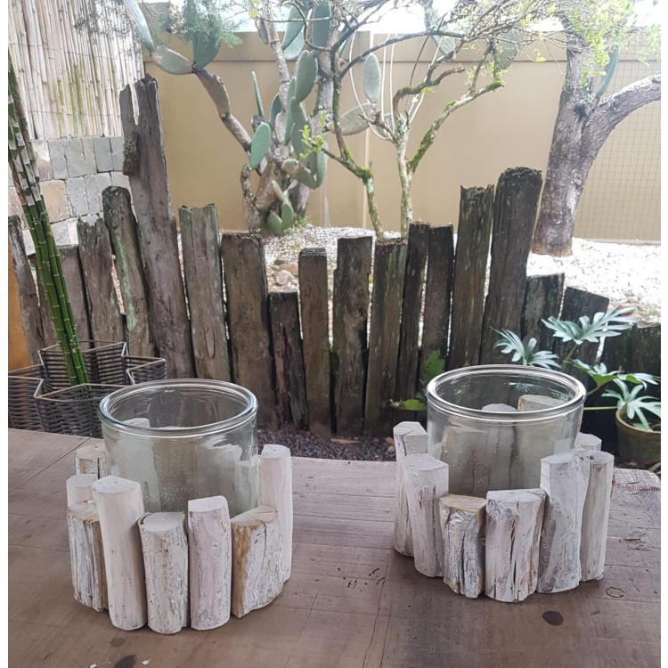 Vaso de vidro com suporte de madeira rustico - Imagem: 3