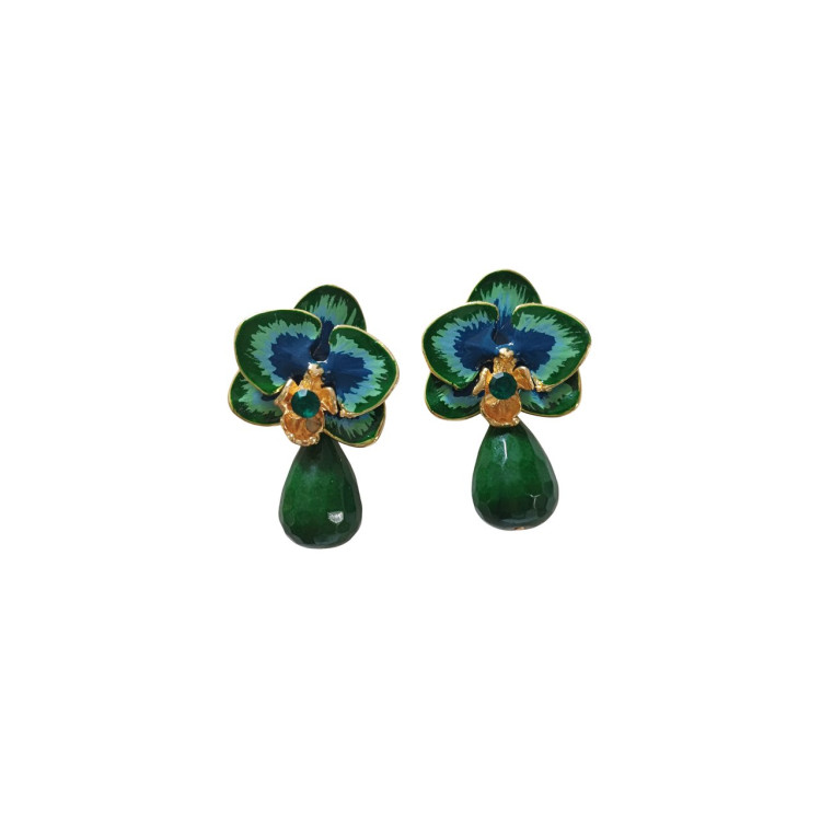 Brinco orquídea verde com pingente - Imagem: 1