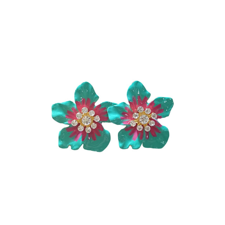 Brinco Flor verde e rosa  - Imagem: 1