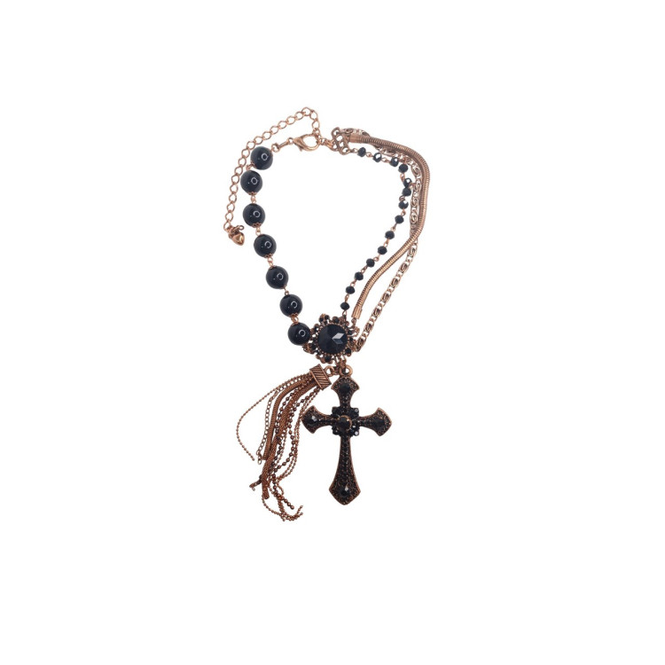 Colar crucifixo preto com tassel - Imagem: 1