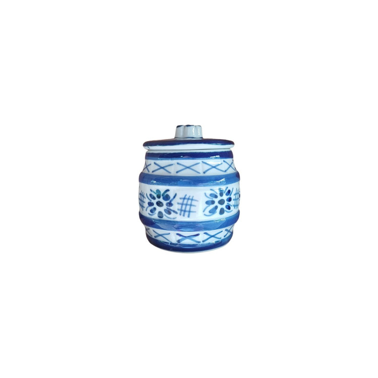 Pote com tampa azul e branco - Imagem: 1