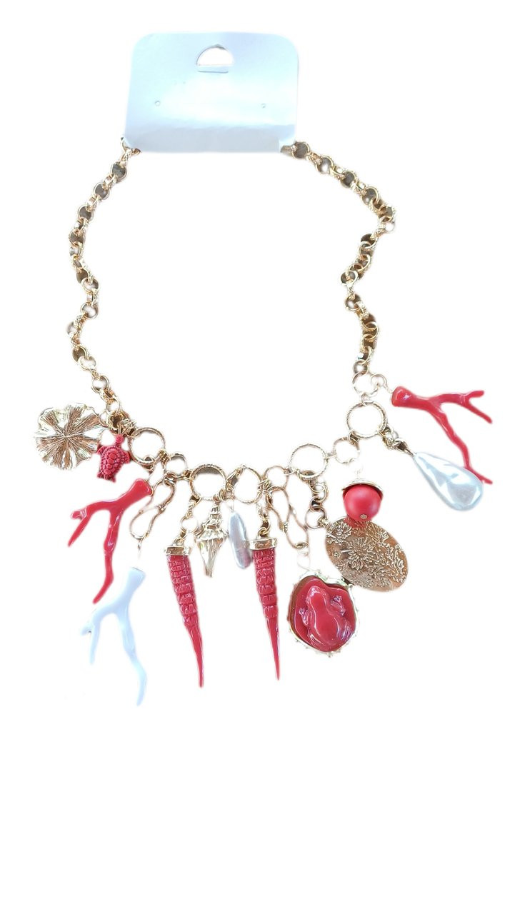 Colar fundo do mar vermelho e branco