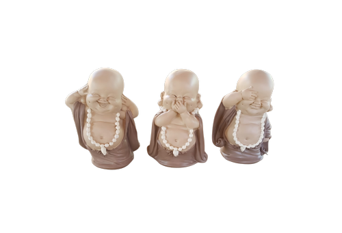 trio mini monges da sabedoria (marrom)