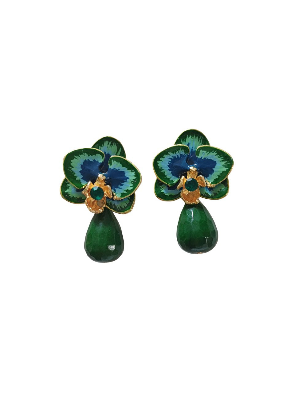 Brinco orquídea verde com pingente