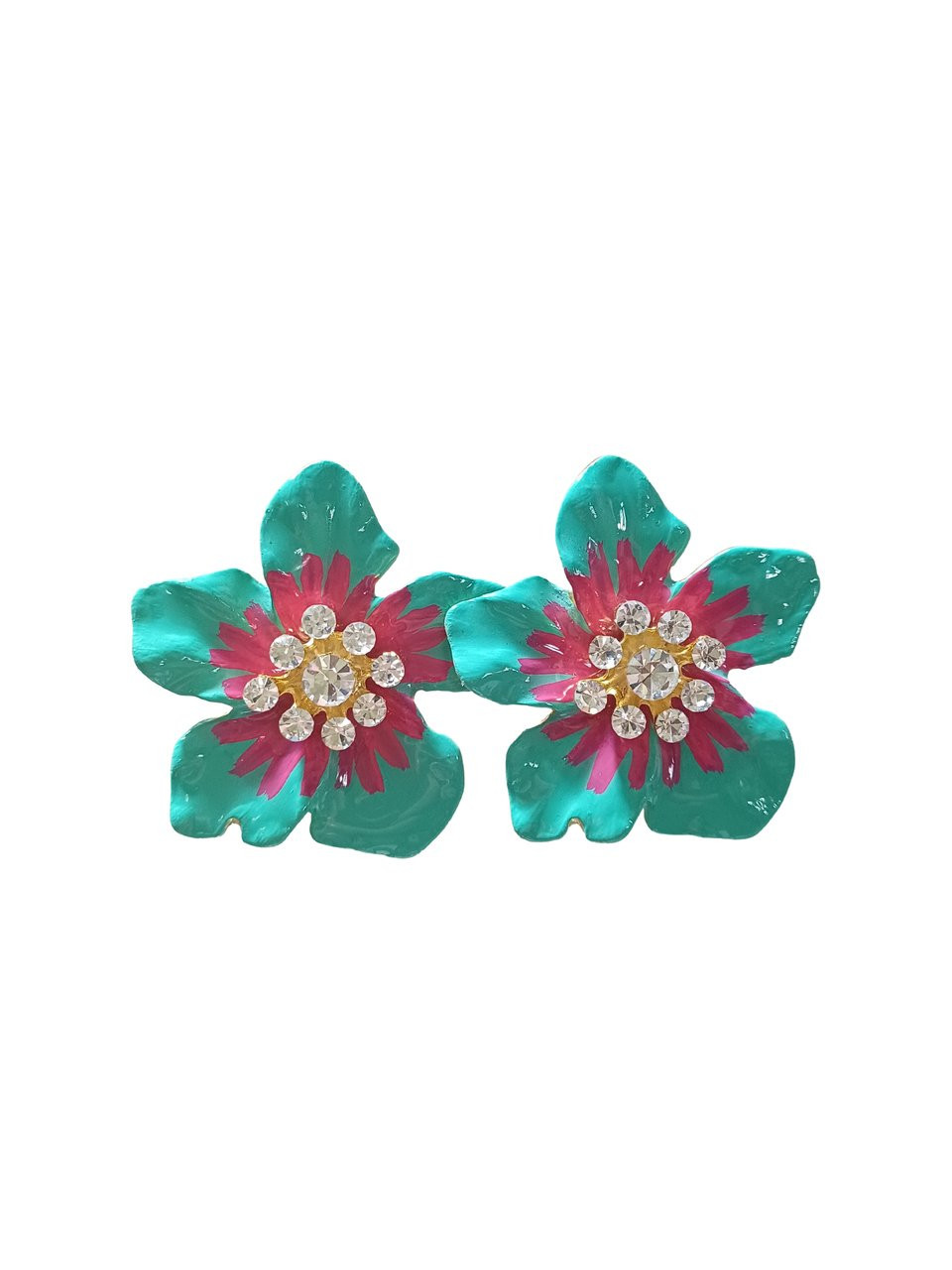 Brinco Flor verde e rosa 