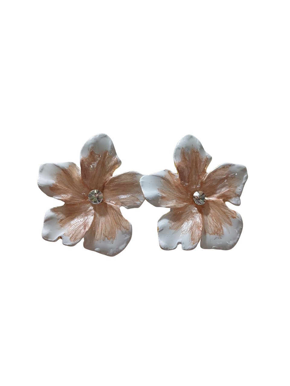 Brinco flor branca e marrom 