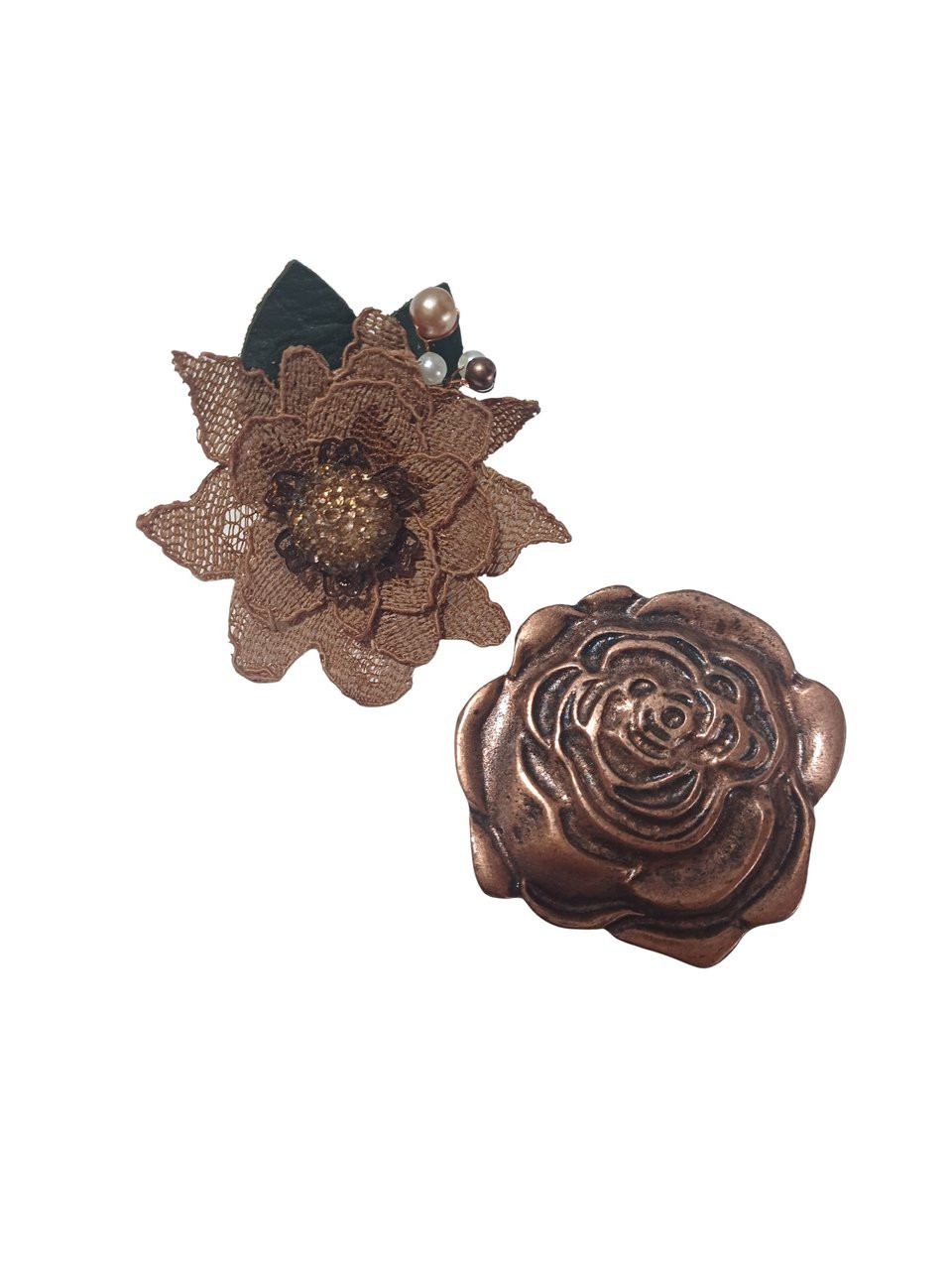 conjunto 2 broches flor 