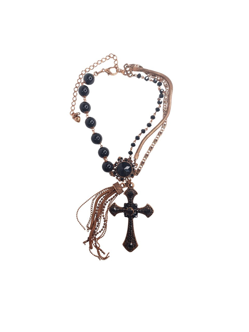 Colar crucifixo preto com tassel