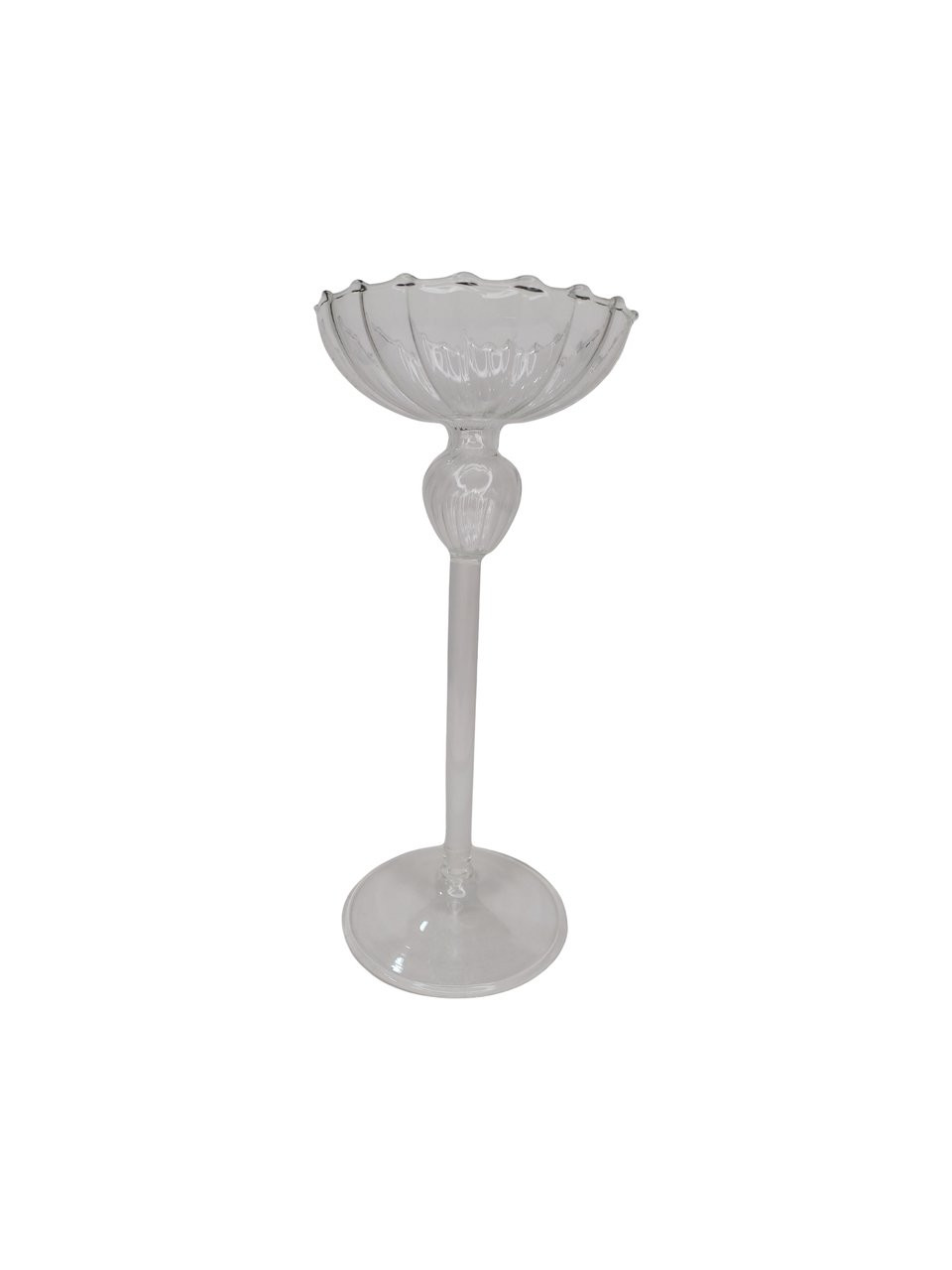 castiçal de vidro ondulado pedestal P