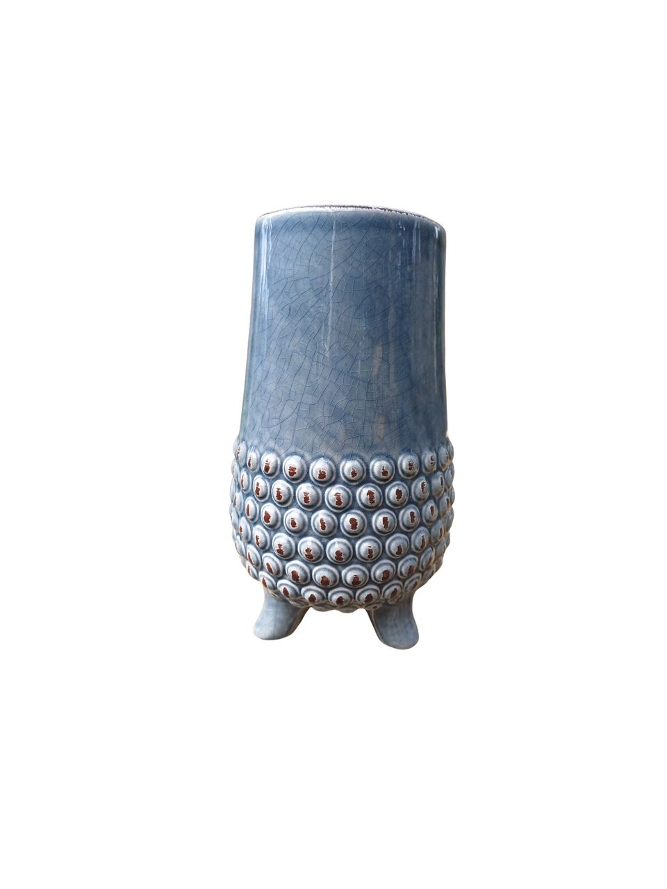 Vaso cinza com detalhes em alto relevo