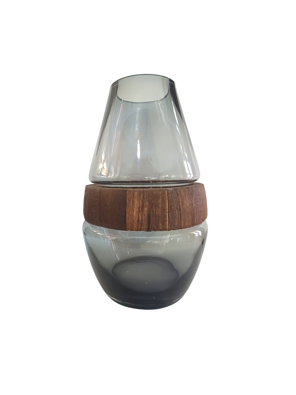 Vaso vidro com detalhe em madeira