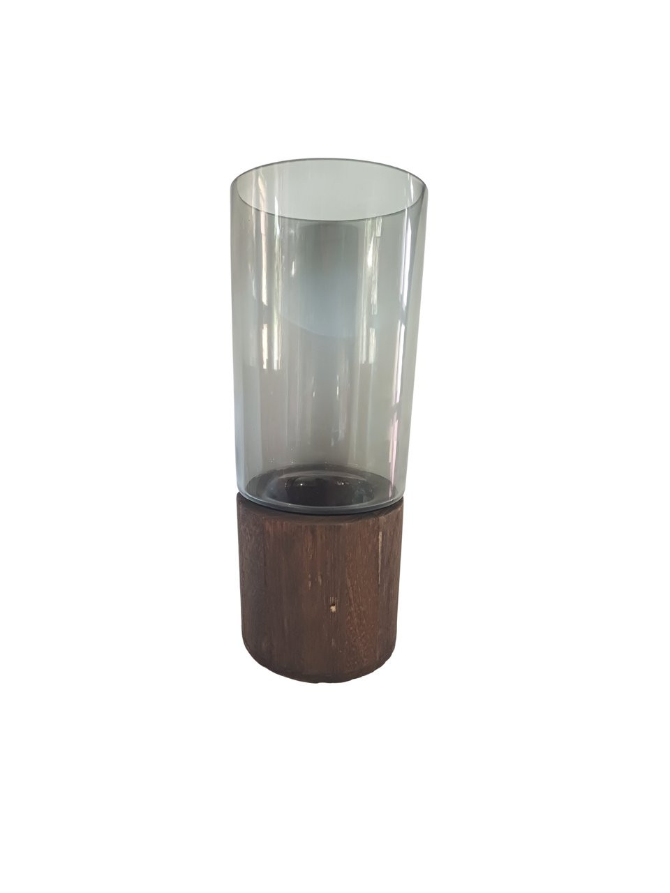 Vaso G vidro com base em madeira