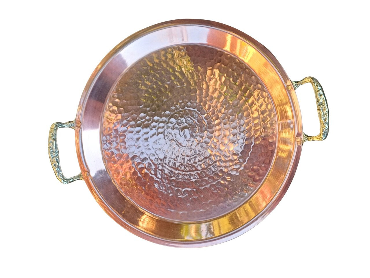 Bandeja em cobre e alças de bronze